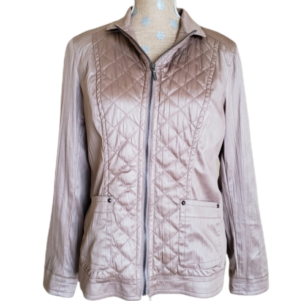Laura Ashley quilted light jacket gray/rose/brown medium